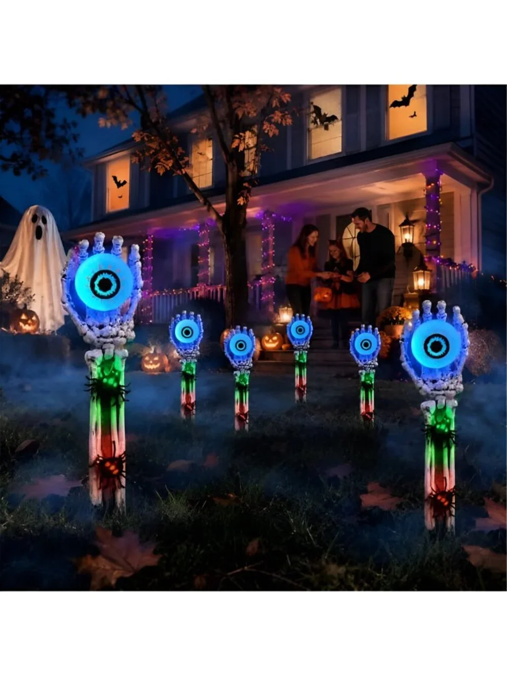 Halloween Decorations Skeleton Arms Hands 2 Packs with Blue Eyeball Lights